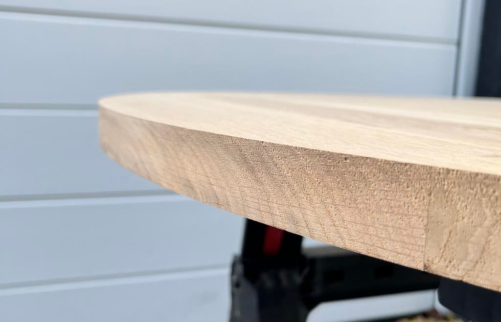 Ronde eettafel 110 cm rechte kanten eiken rustiek, Huis en Inrichting, Tafels | Eettafels, Ophalen, Nieuw, Rond eiken tafel massien rustiek