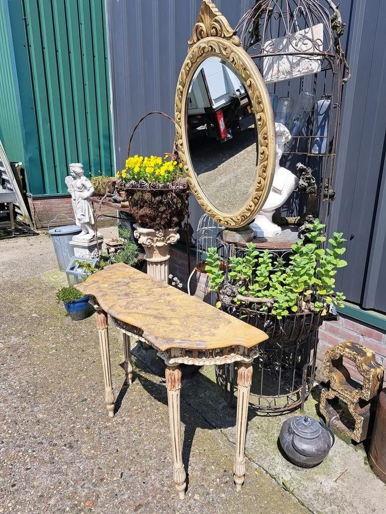 Antieke console, sidetable, wandtafel met bijbehorende spieg, Huis en Inrichting, Tafels | Kaptafels, Ophalen, Zo goed als nieuw