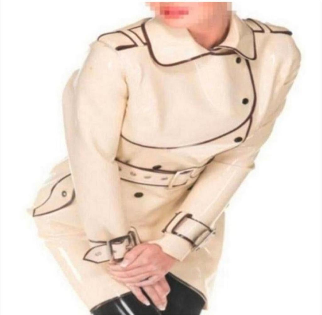 Latex trenchcoat met details, tm 3XL, Kleding | Dames, Verzenden, Nieuw, Beige