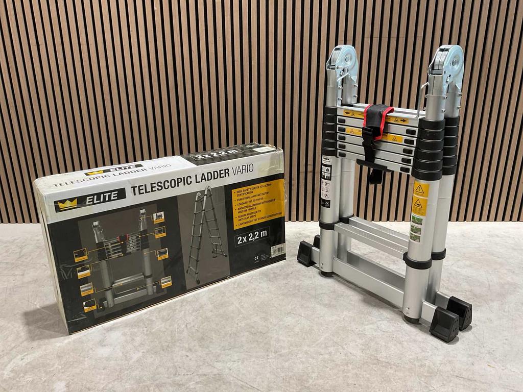 Elite Vario 2x2,2 m dubbele telescoopladder nieuw in doos ‼️, Doe-het-zelf en Verbouw, Ladders en Trappen, Ophalen, Nieuw, Ladder