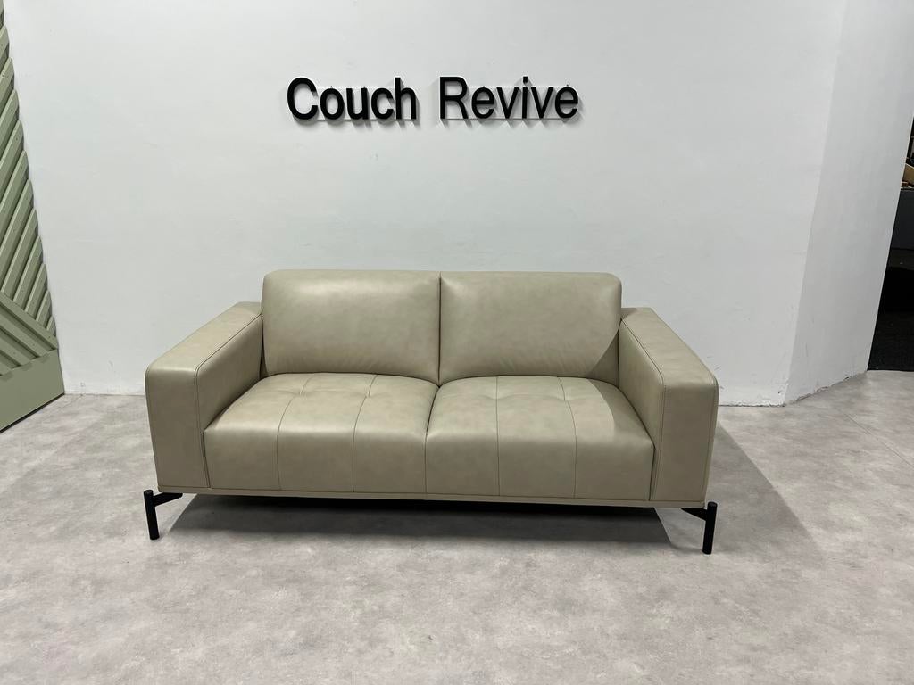 GRATIS LEVERING Z.G.A.N beige leren bank 195x95 Gereinigd, -, -, Ophalen of Verzenden, Zo goed als nieuw