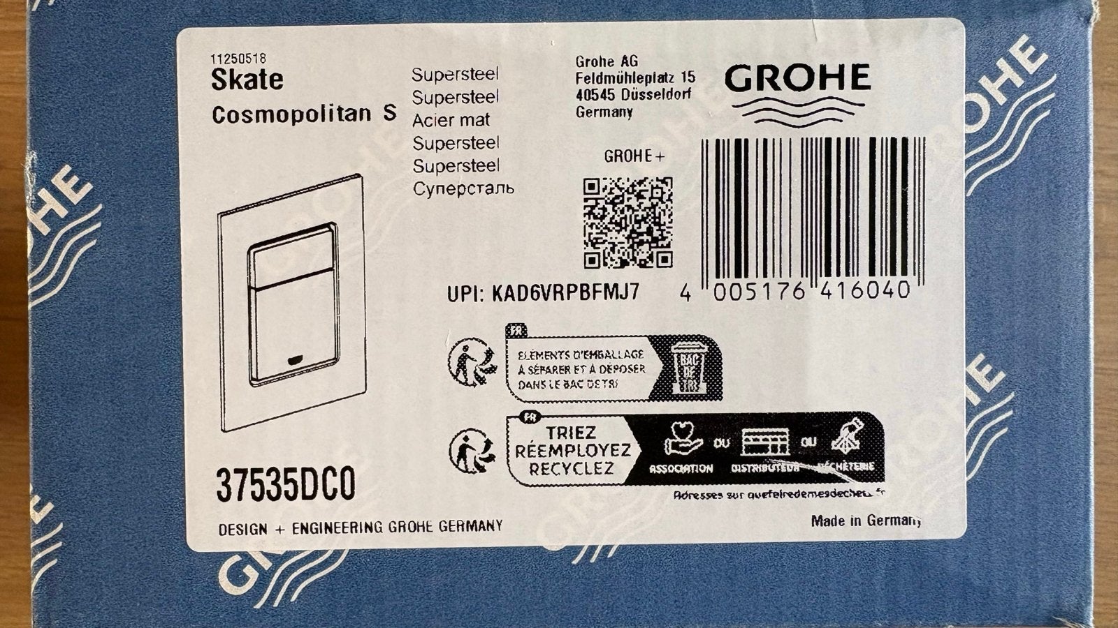 Grohe Skate Cosmopolitan S bedieningsplaat Supersteel, Ophalen of Verzenden, Nieuw, Rvs, Toilet