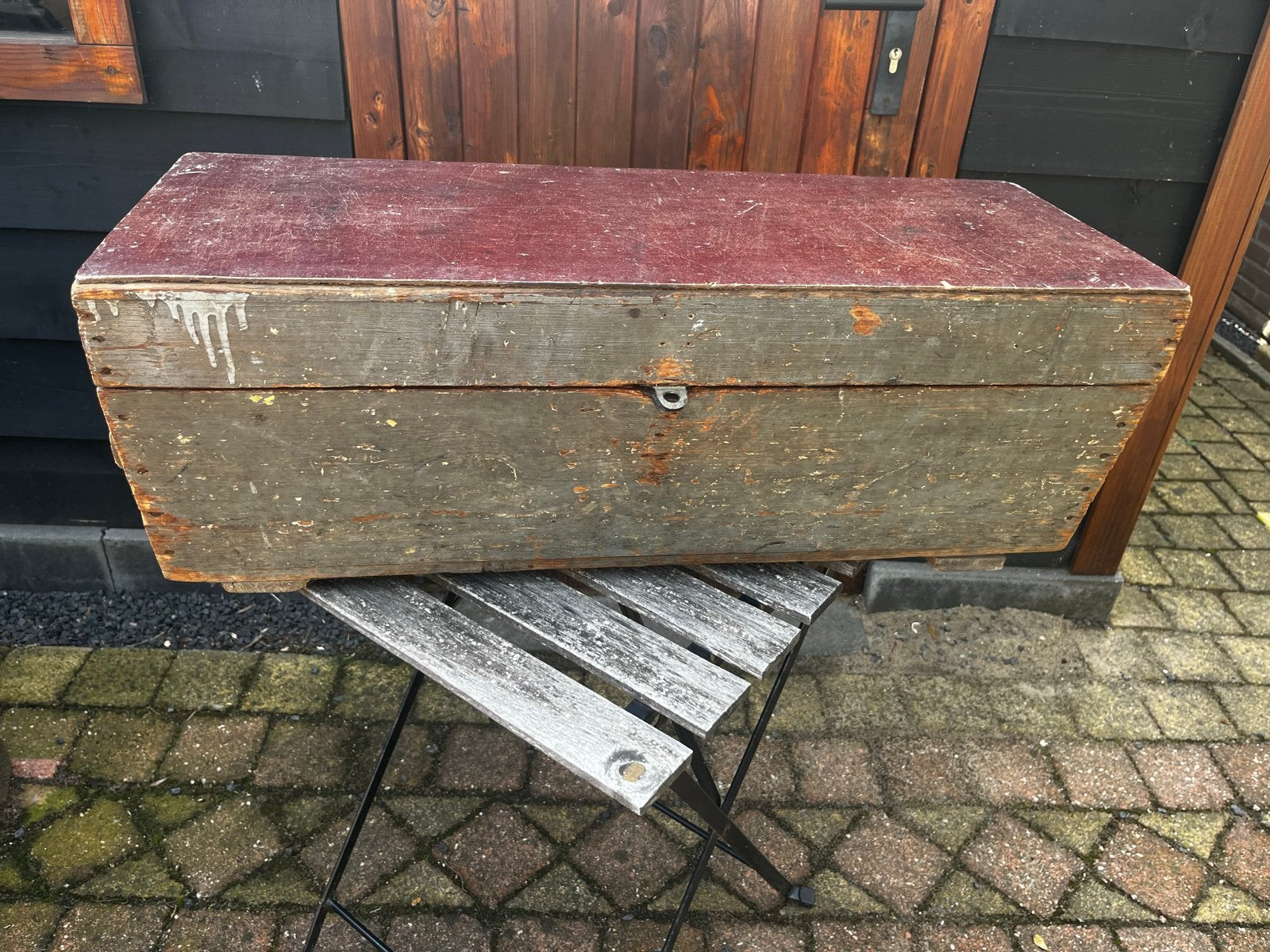 Oude houten gereedschapskist 73x28x25 cm, Doe-het-zelf en Verbouw, Gereedschapskisten, Ophalen of Verzenden, Gebruikt