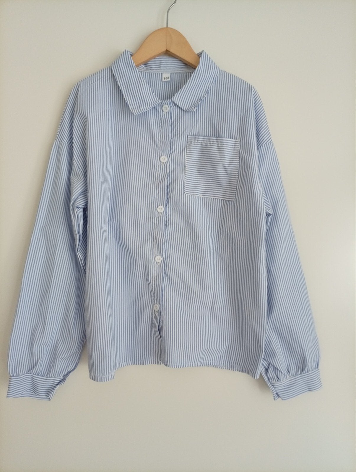 Temu blouse blauw / wit gestreept maat 160, Meisje, Overhemd of Blouse, Ophalen of Verzenden, Zo goed als nieuw