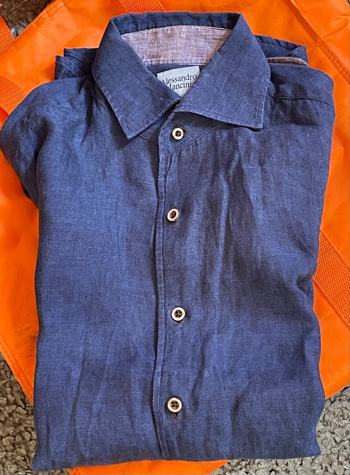 Alessandro Mancini linnen overhemd - Shorter Fit - Maat 41, Kleding | Heren, Ophalen of Verzenden, Gedragen, Blauw, Halswijdte 41/42 (L)