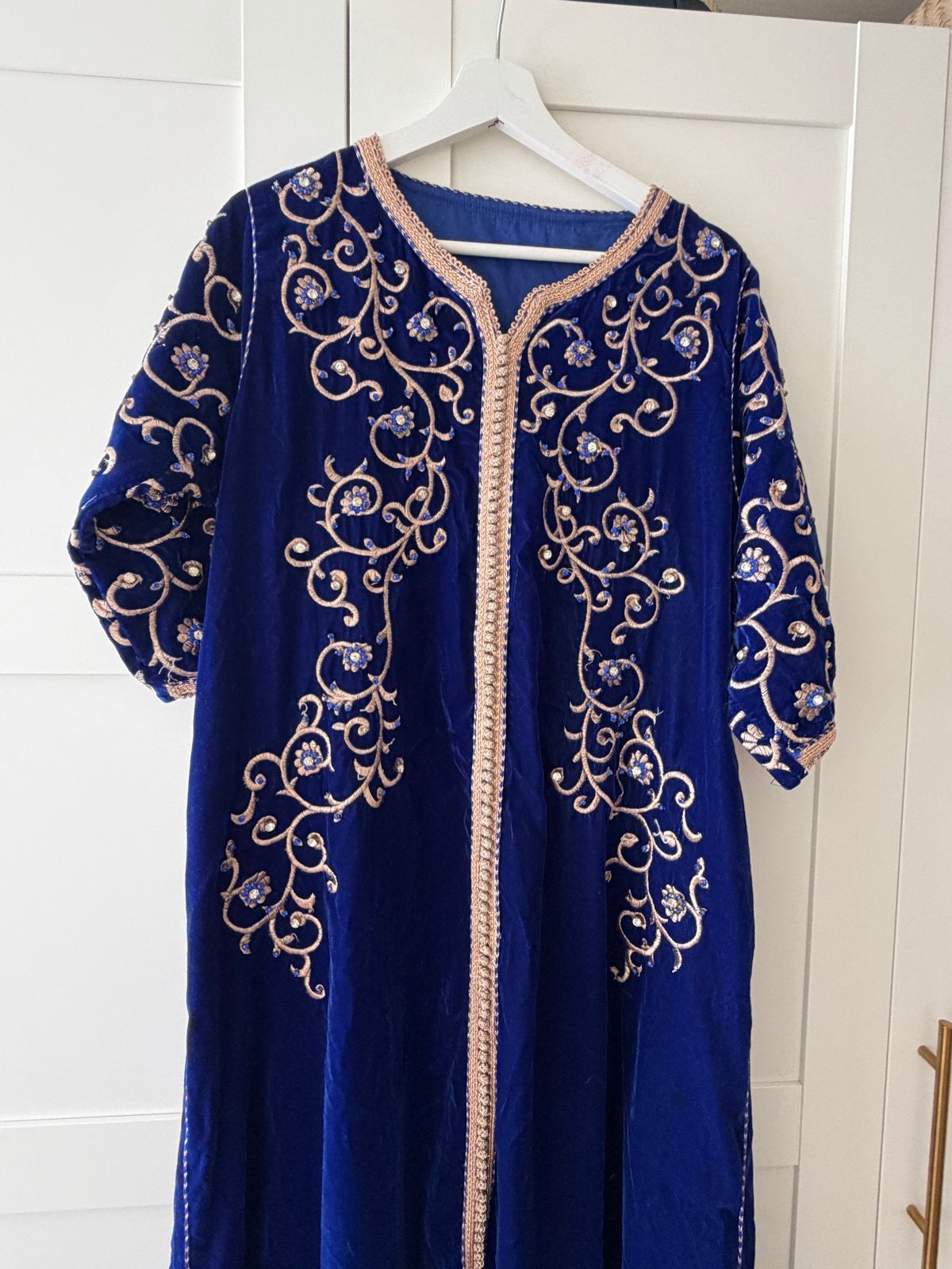 Elegante Marokkaanse jurk met 3/4 mouw, Blauw, Zo goed als nieuw, Onder de knie, Ophalen