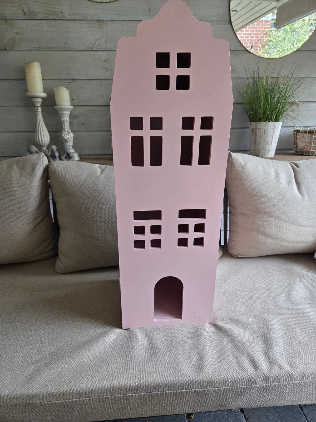 Roze houten grachtenpand kastje/poppenhuis, Ophalen, Gebruikt, Meisje