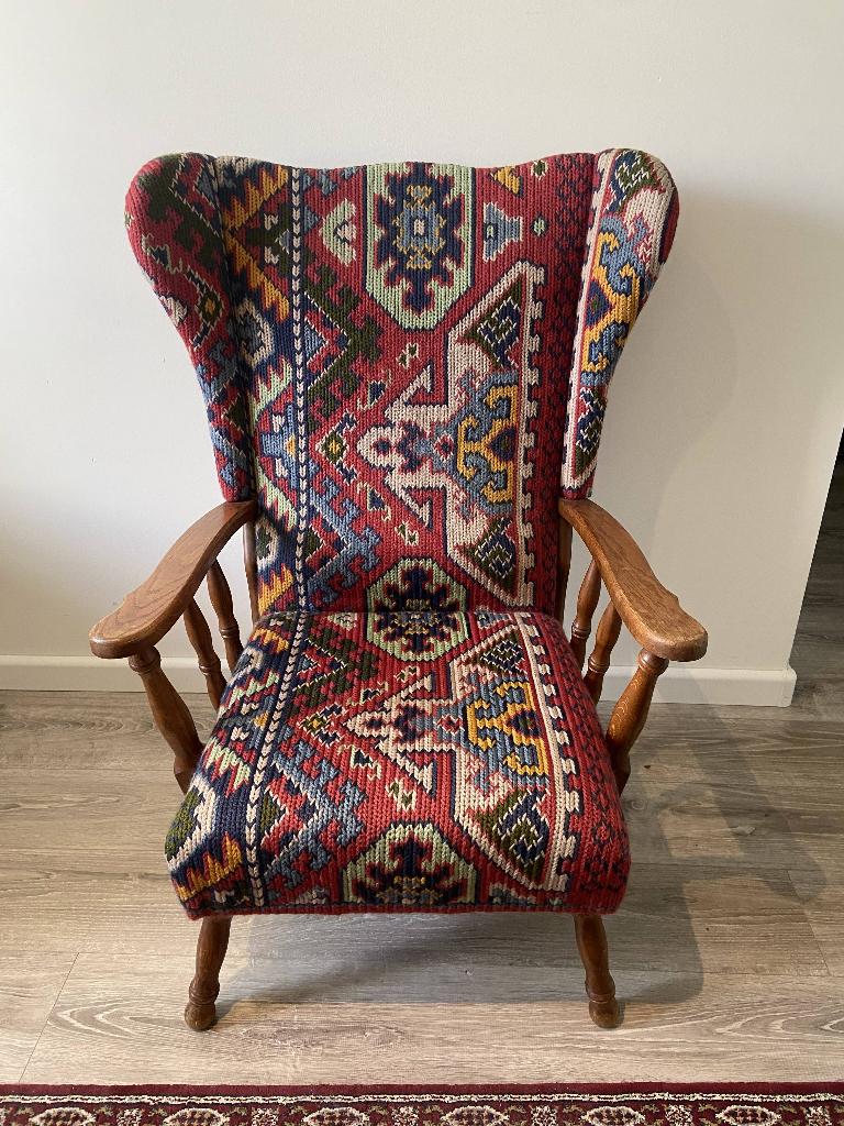 Vintage fauteuil of vlinderstoel kelim, Ophalen, Gebruikt, Minder dan 75 cm, Stof