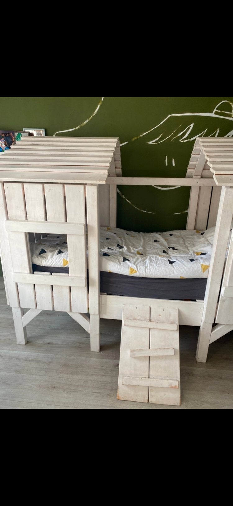 Huisbed éénpersoonsbed van hout met lattenbodem, Ophalen, Gebruikt, Eenpersoons, Hout
