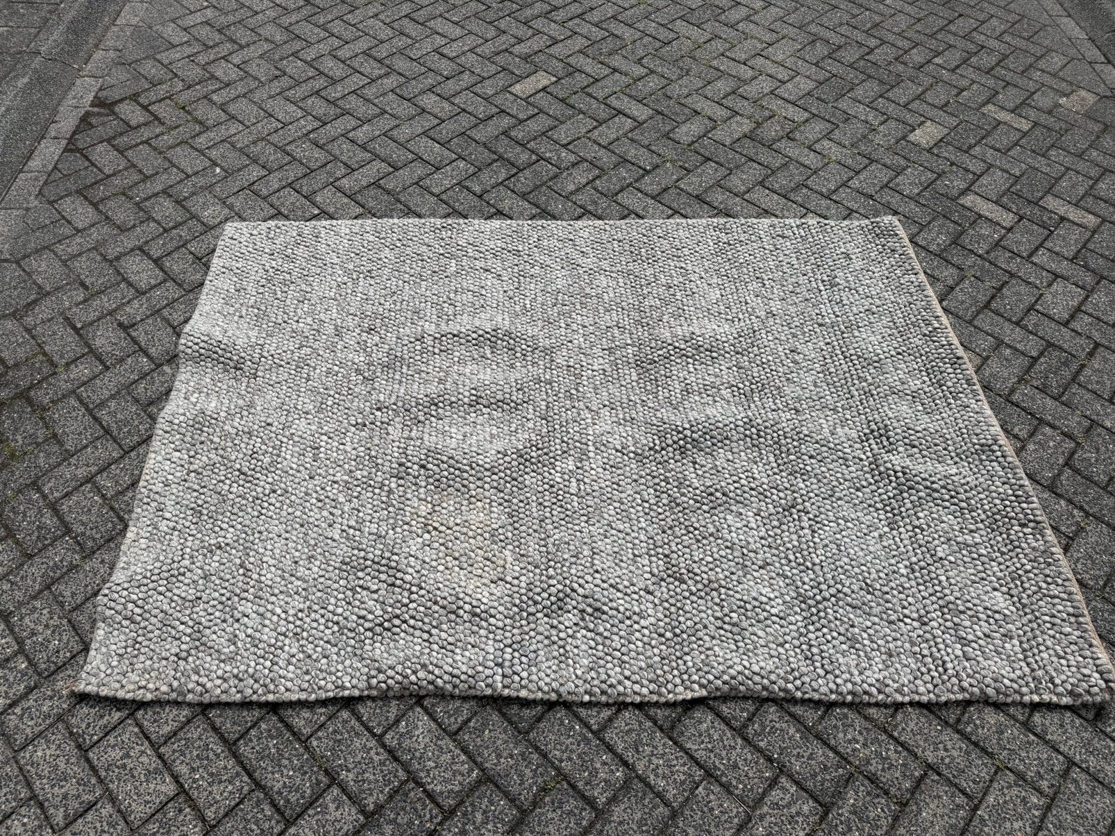 Grijs gemeleerd wollen vloerkleed Marc Janssen 240x170cm, Ophalen, Marc Janssen, Gebruikt, 100 tot 150 cm
