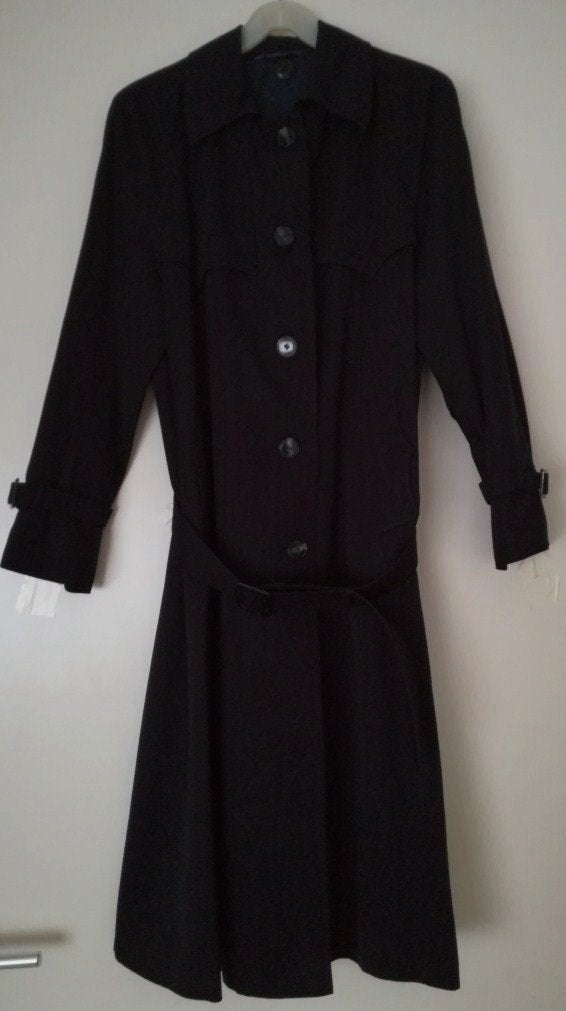 Elegante dames gevoerd lange jas van scheerwol in blue black, Zwart, Maat 46/48 (XL) of groter, Ophalen of Verzenden, Zo goed als nieuw