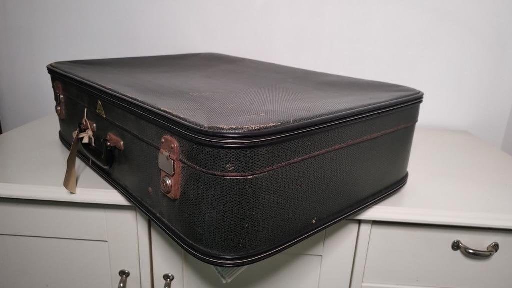 K600 VINTAGE  jaren 50 koffer groen-grijs  HERWALT, Gebruikt, 45 tot 55 cm, 70 cm of meer, 2e hands