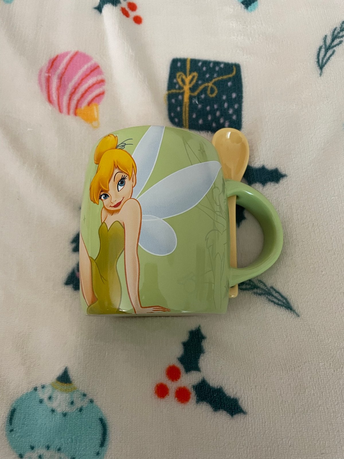 Nieuwe Tinkerbell Mok met Lepel - Disneyland Parijs, Ophalen of Verzenden, Nieuw, Groen, Steen/keramiek
