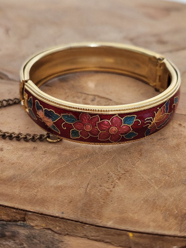 Mooie armband - cloisonne/emaille - vlinders, Sieraden, Tassen en Uiterlijk, Ophalen of Verzenden, Zo goed als nieuw, Goud, Overige materialen