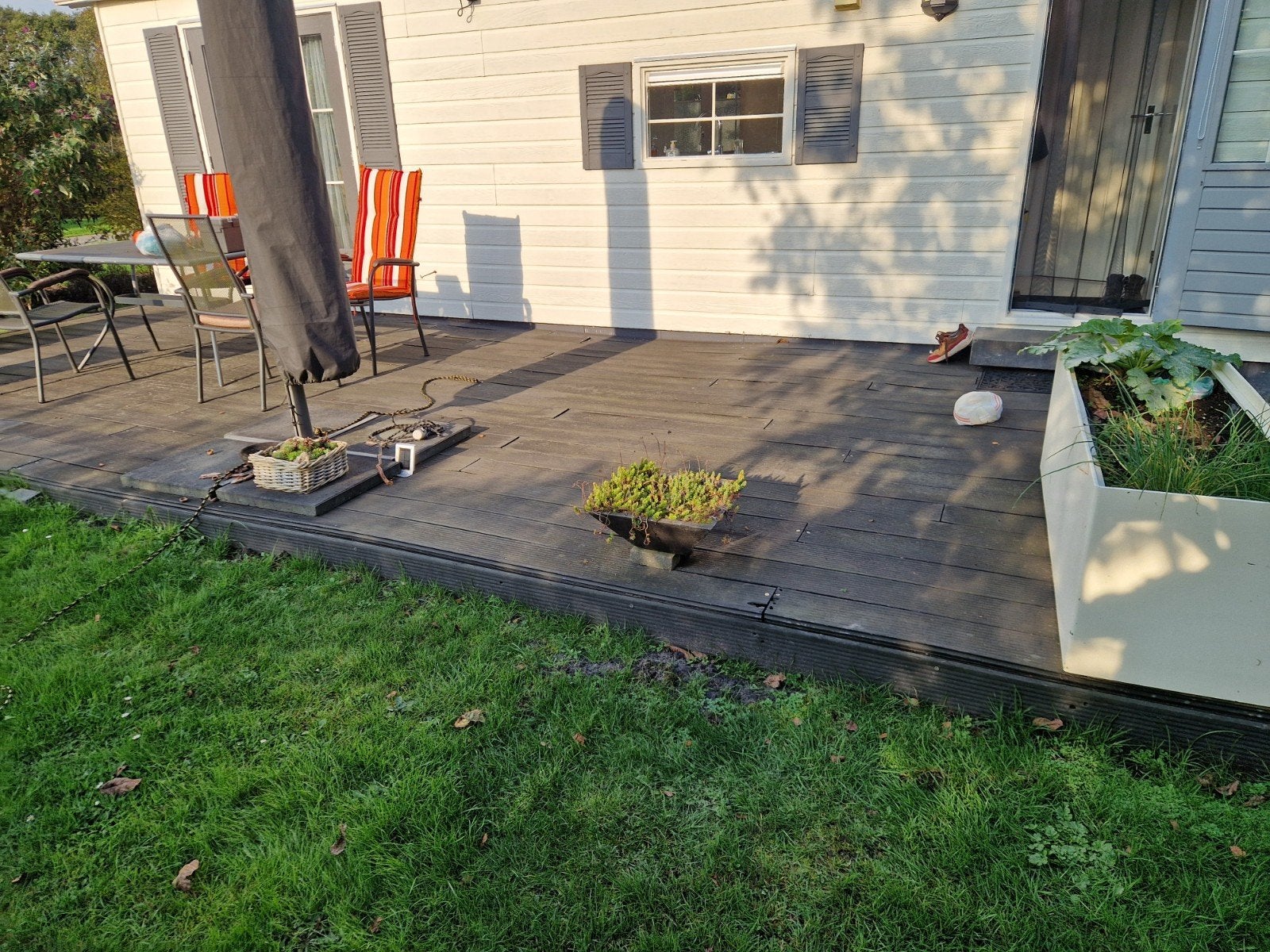 Composiet vlonderplanken - Grijs/antraciet gebruikt 28m2, Tuin en Terras, Ophalen, Gebruikt, Composiet