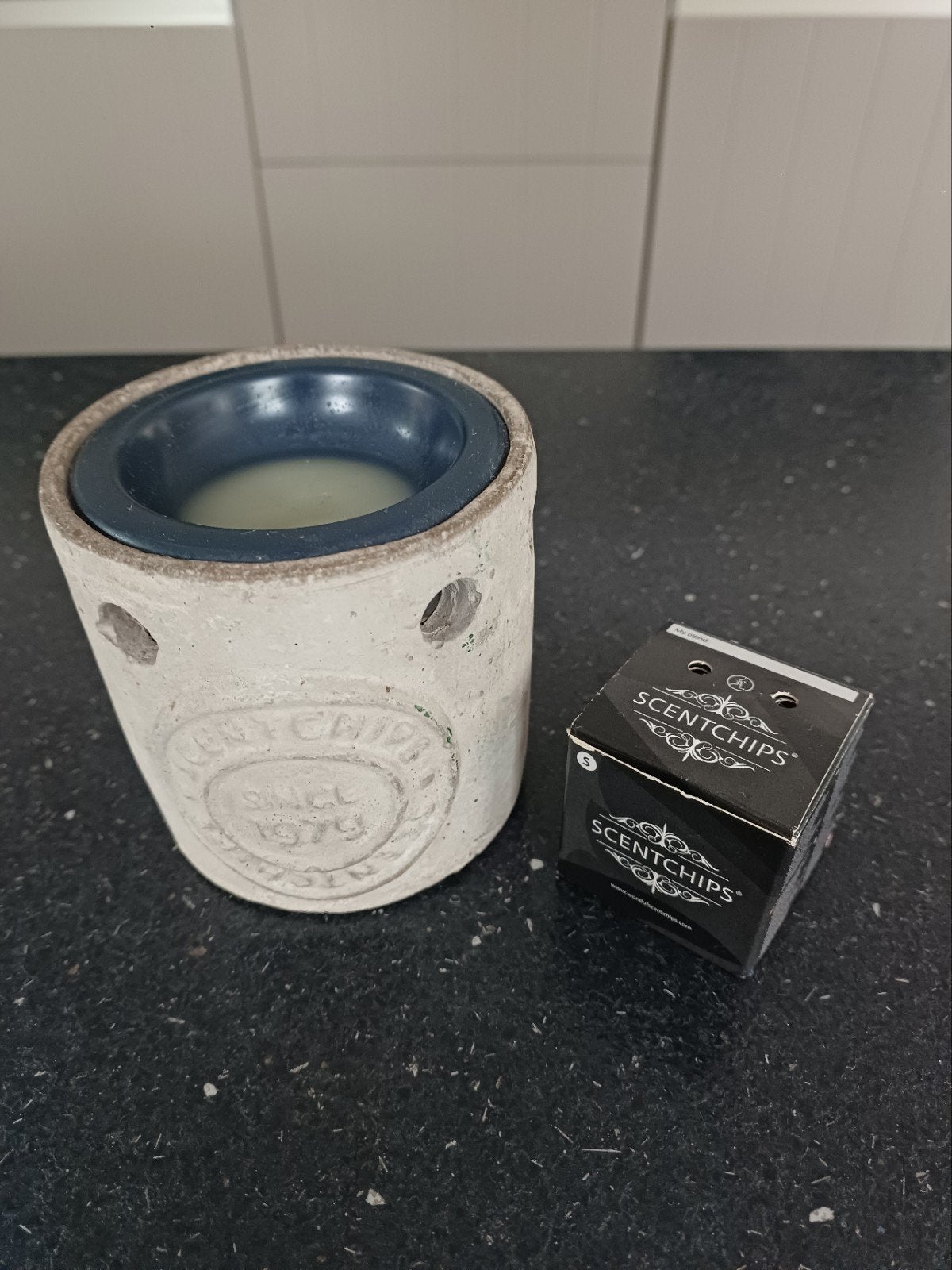 Scentchips wax brander met doosje met 3 nieuwe scentchips, Gebruikt, Ophalen of Verzenden, Landelijk, Grijs