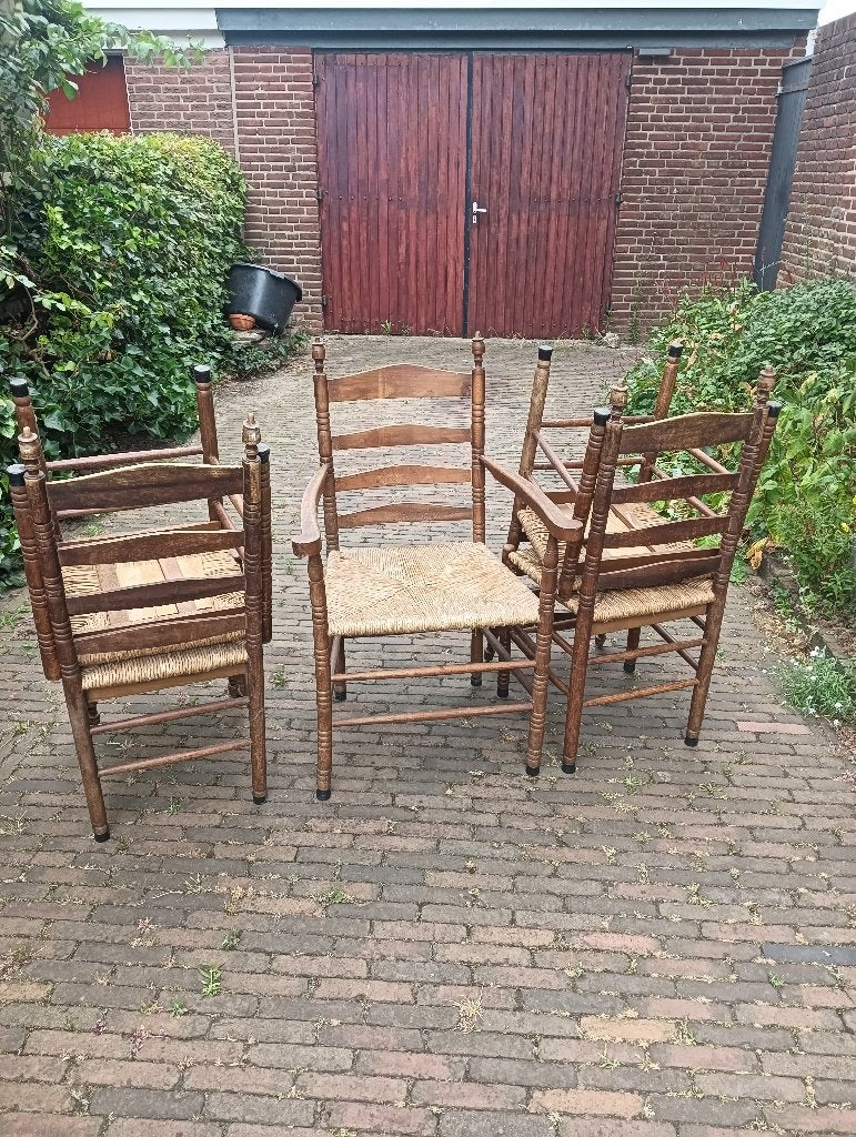 Stoelen met rieten zitting, Huis en Inrichting, Stoelen, Ophalen, Gebruikt, Bruin, Hout