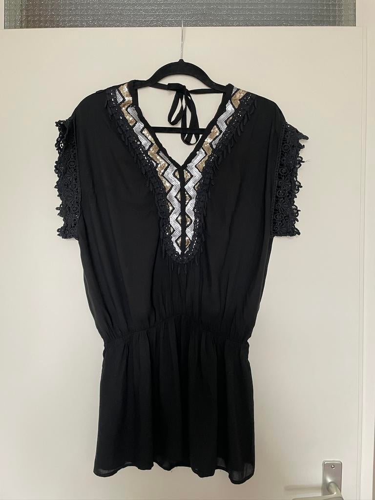 zwarte zilver gouden glitter pailletten studs blouse mt 40, Ophalen of Verzenden, Zo goed als nieuw, Maat 38/40 (M), Zwart