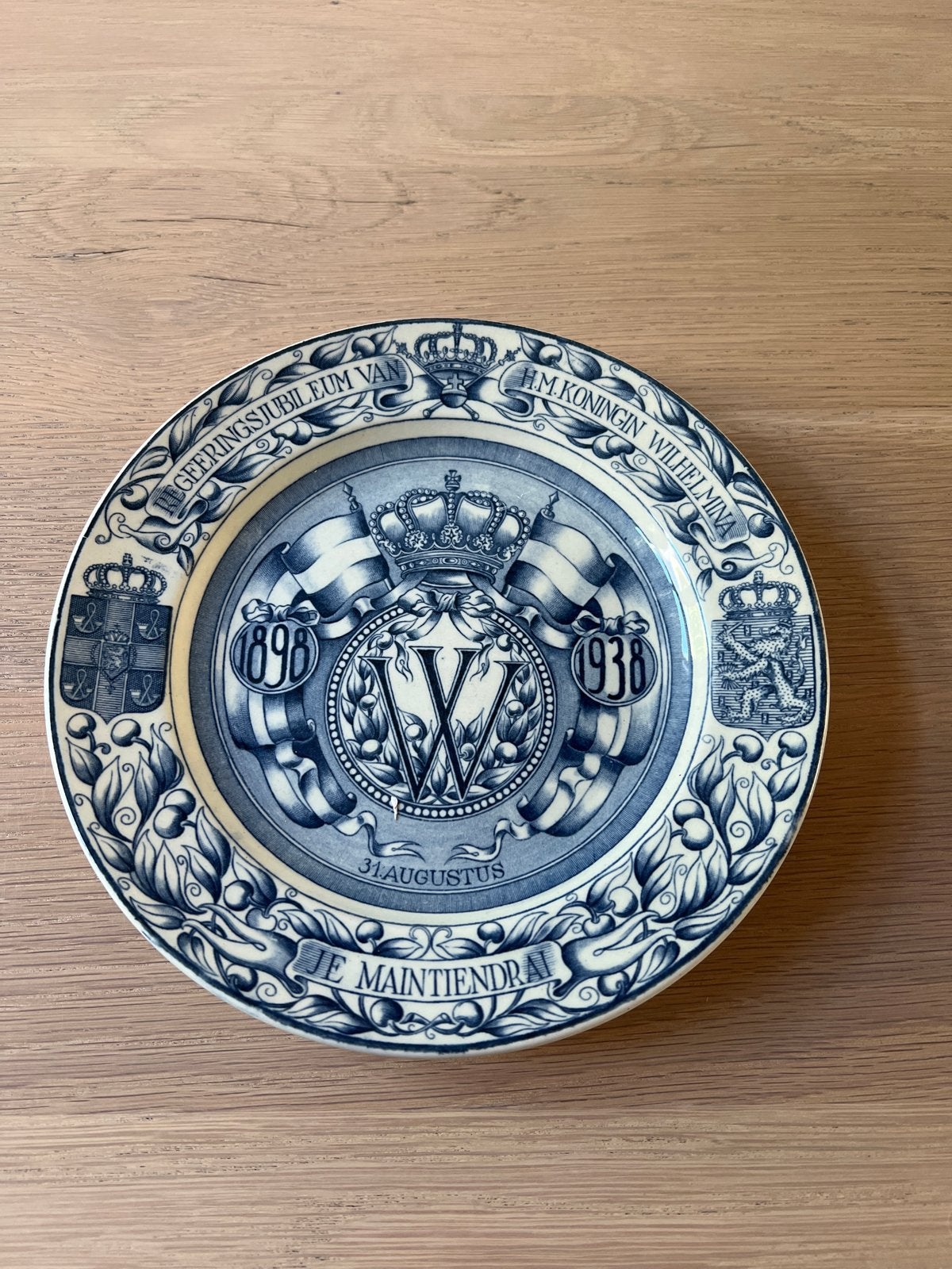Delfts Blauw Herdenkingsbord Koningin Wilhelmina 1938, Ophalen of Verzenden