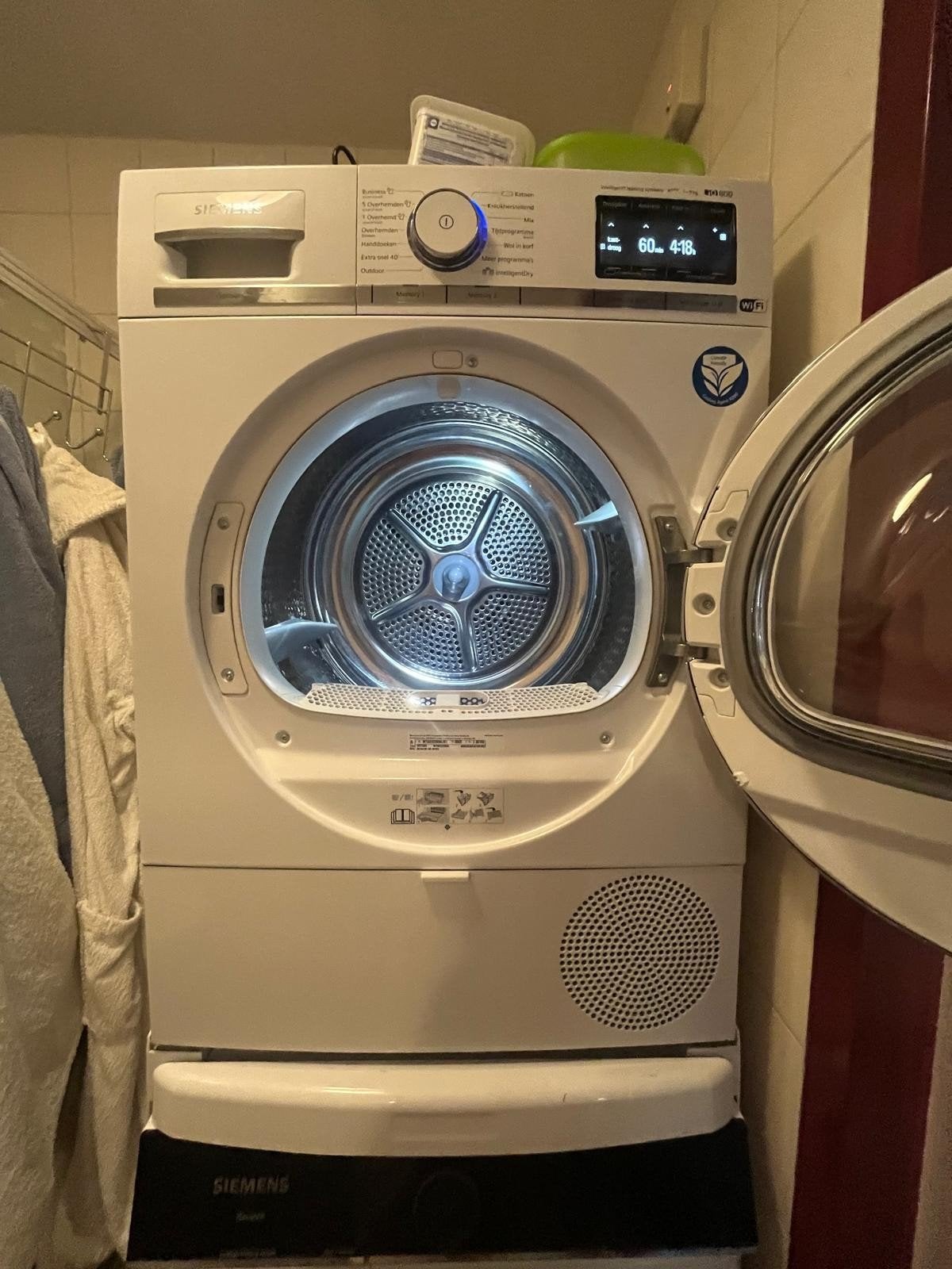 Siemens wasdroger,wit,ISensoric, Ophalen, 8 tot 10 kg, Zo goed als nieuw, 90 tot 95 cm