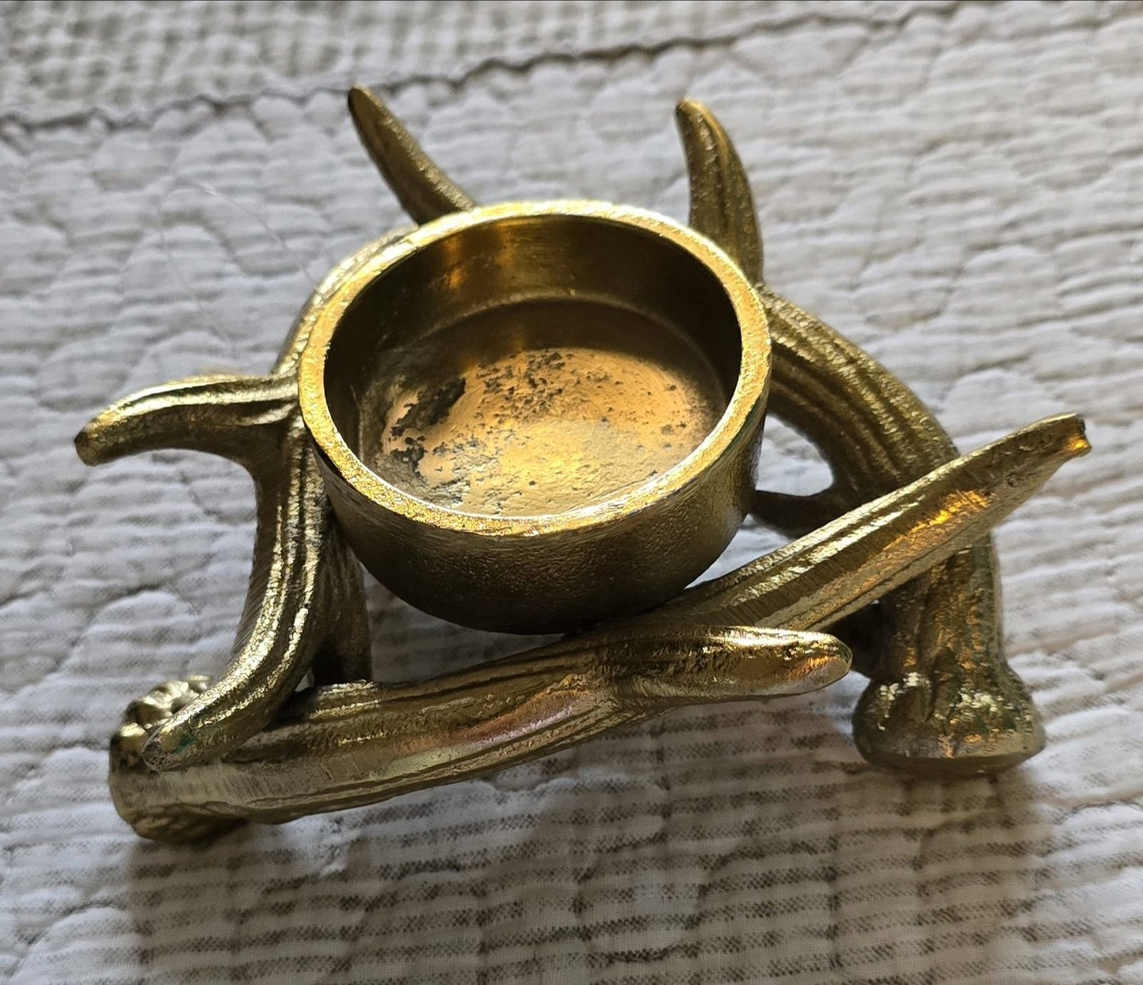 Gouden theelichthouder met gewei design, Ophalen, Gebruikt, Metaal, Kandelaar