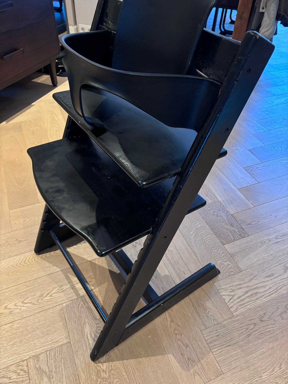 Stokke Tripp Trapp kinderstoel met babyset - Zwart, Ophalen, Gebruikt, Meegroeistoel, Aanschuifbaar
