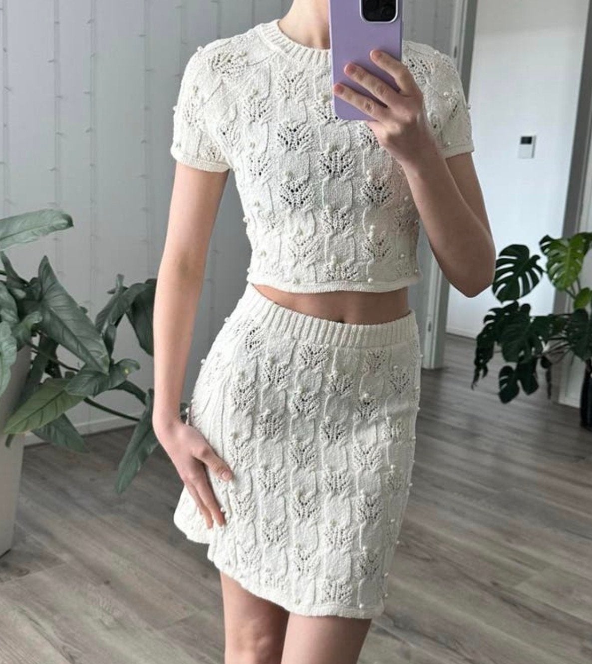 Zara co-ord set met parels - XS/S, Verzenden, Zo goed als nieuw
