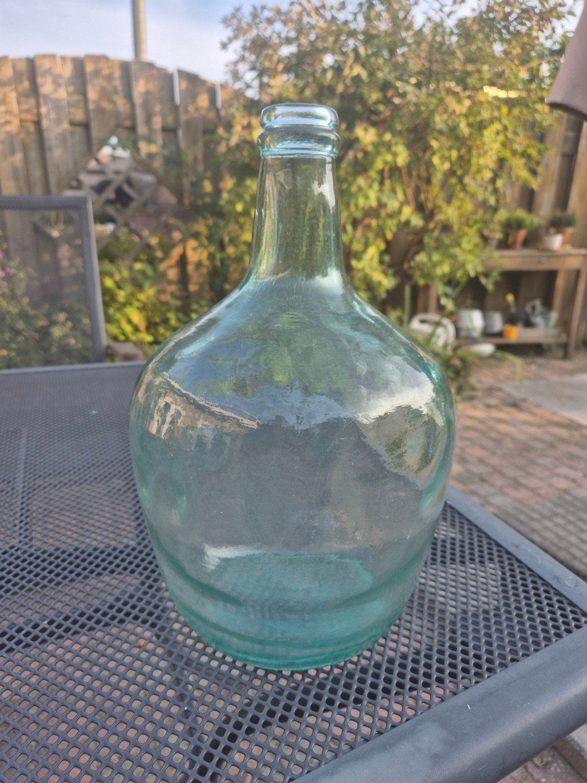 Grote vintage glazen fles/kruik, groenblauw, Ophalen