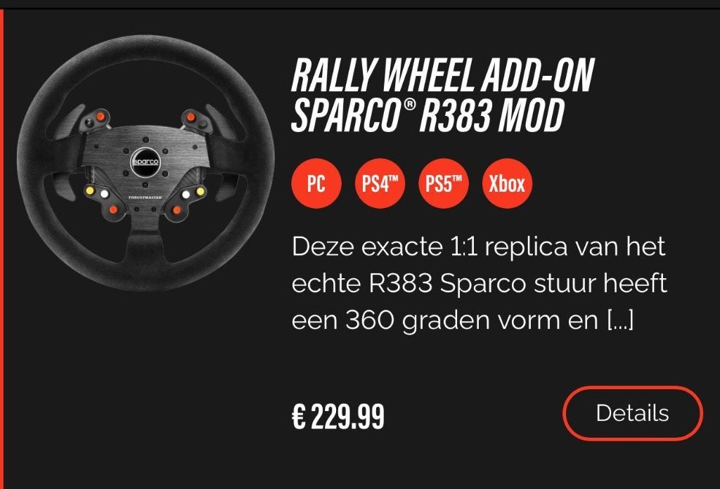 Thrustmaster Sparco R383 Mod rally stuur add-on - als nieuw, Ophalen of Verzenden, Zo goed als nieuw, Stuurtje of Sportattribuut