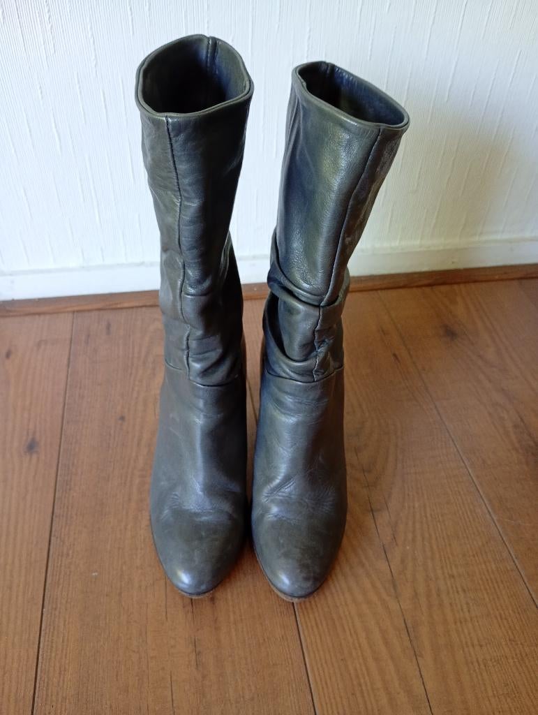 Manfield grijze leren laarzen mt 38, Ophalen of Verzenden, Gedragen, Grijs, Hoge laarzen