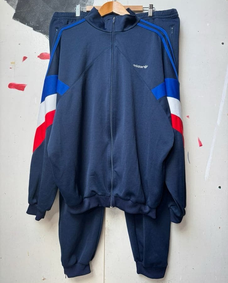 Vintage Adidas Colorblock Trainingspak Jaren 80/90 |XXL, Blauw, Overige typen, Overige maten, Ophalen of Verzenden