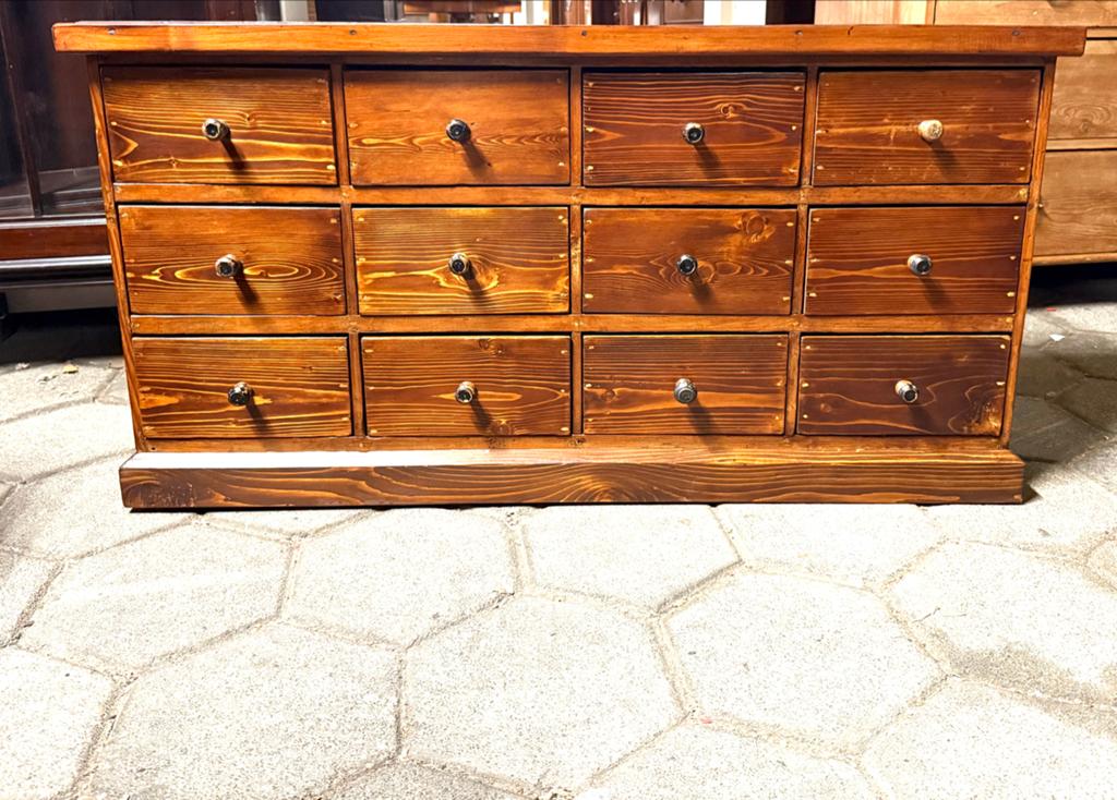 Antiek / vintage lage ondiepe kast met 12 laadjes, Ophalen