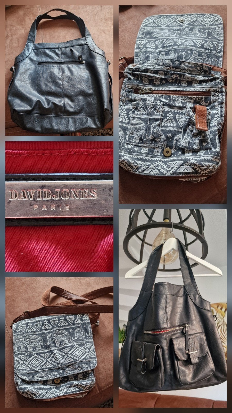 Set van 2 tassen: David Jones handtas en schoudertasje, Ophalen of Verzenden, Gebruikt, Zwart, Handtas