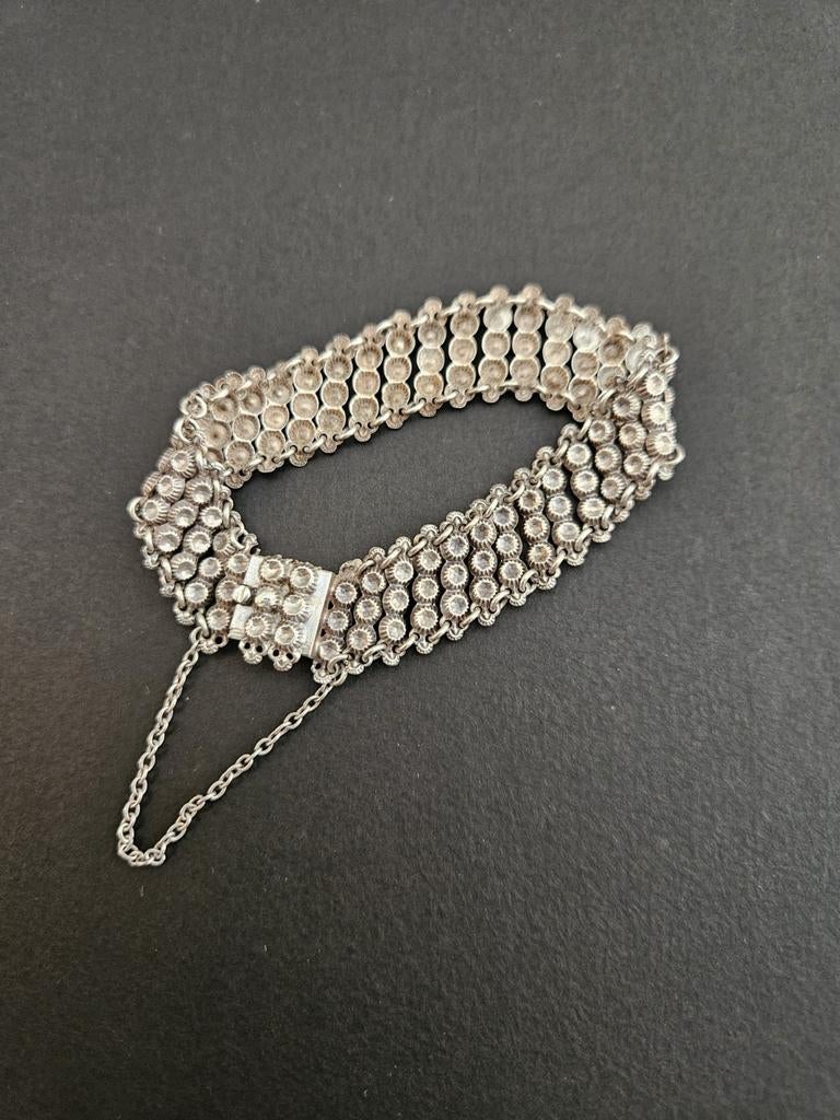 Vintage Zilveren Armband met Gedetailleerde Schakels, Ophalen of Verzenden