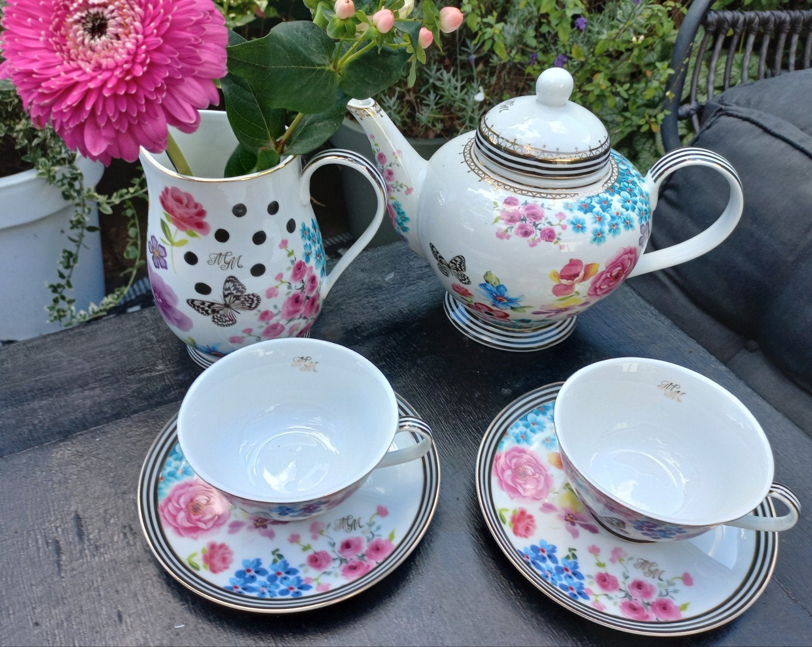 Theepot en 4 koppen met schotels, Melli Mello, Verzenden, Rosyviella, Overige stijlen