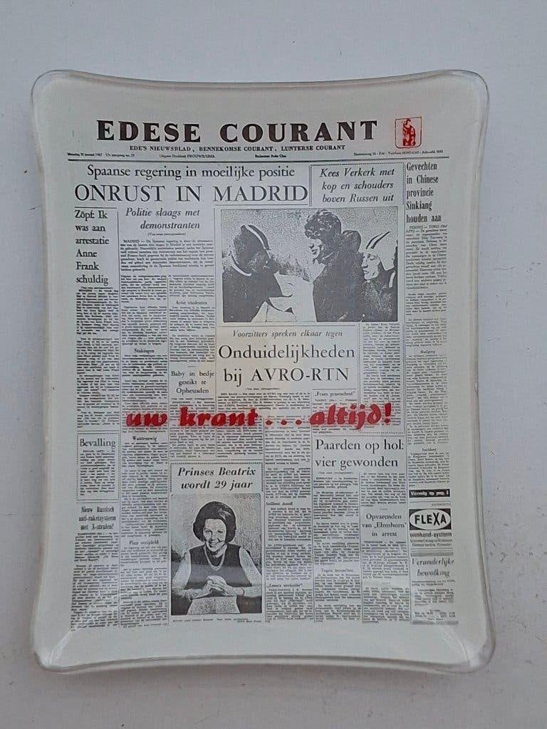Glazen Asbak Edese Courant, Verzamelen, Ophalen of Verzenden, Gebruikt, Asbak