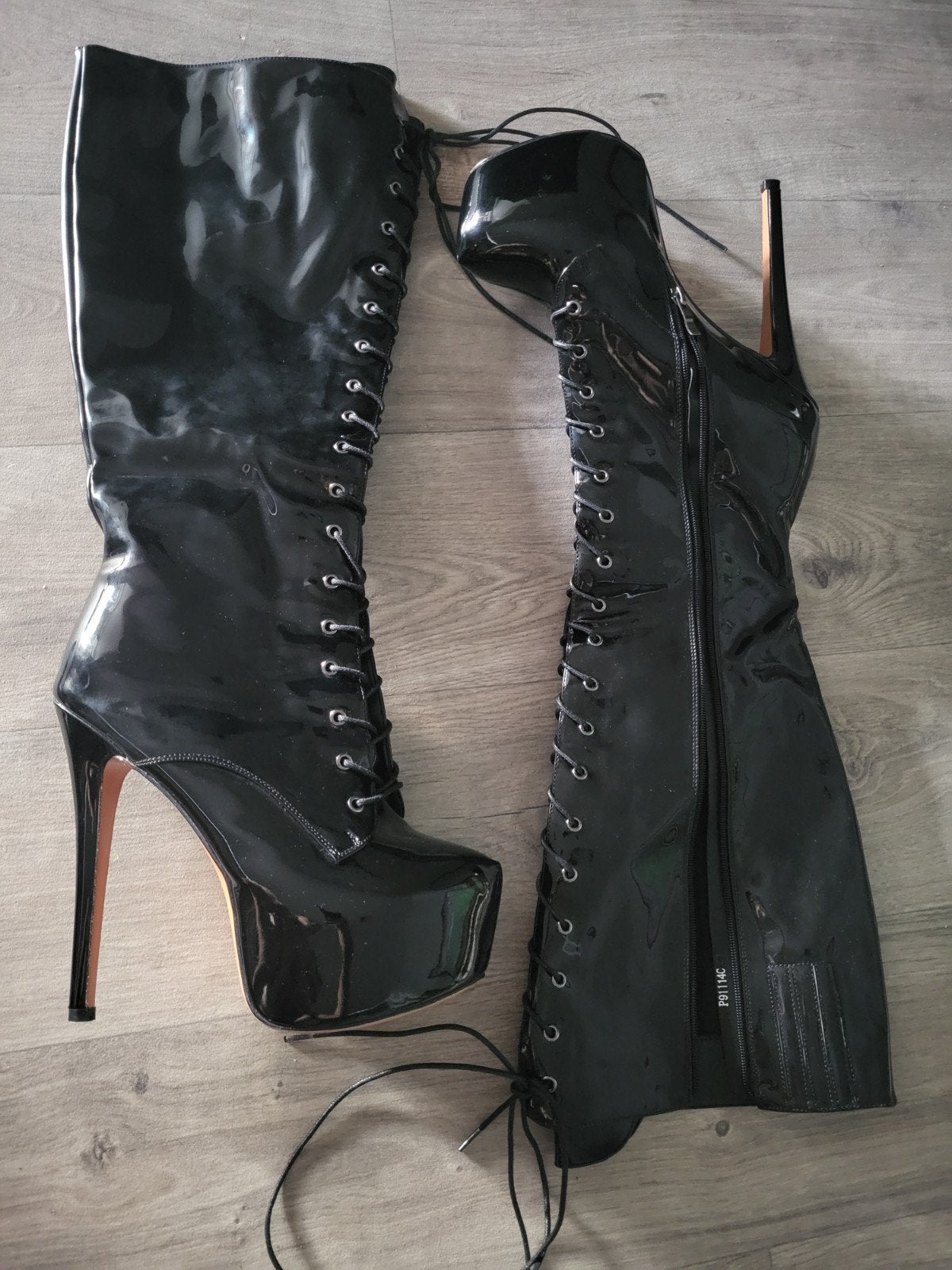 Zwarte laklaarzen met hak & veter, Onlymaker, maat 42, Hoge laarzen, Verzenden, Zwart, Onlymaker