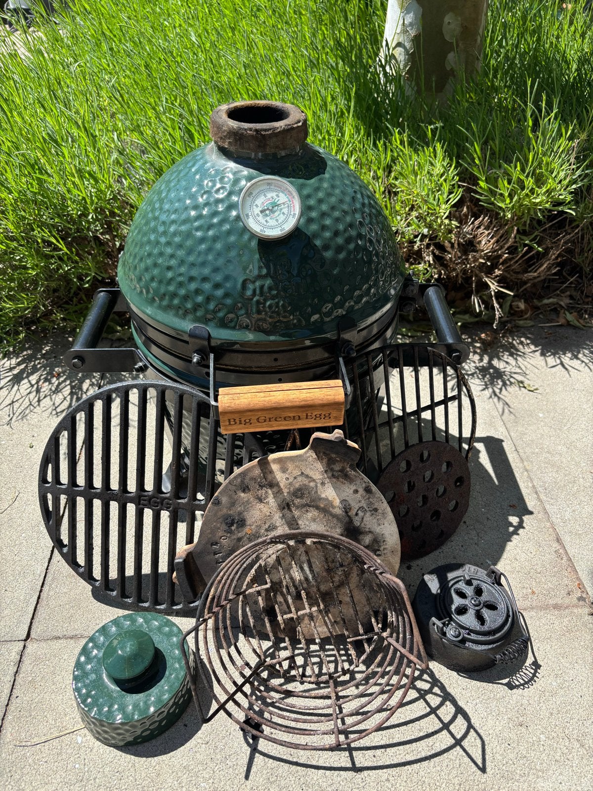 BGE Mini met carrier, kickash basket en gietijzeren rooster, Ophalen, Gebruikt