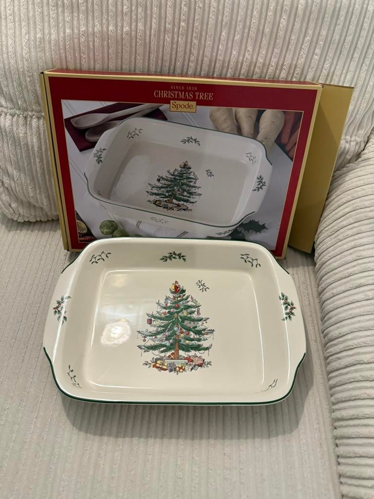 Spode Christmastree serveerschaal 38x28 cm nieuw in doos, Ophalen