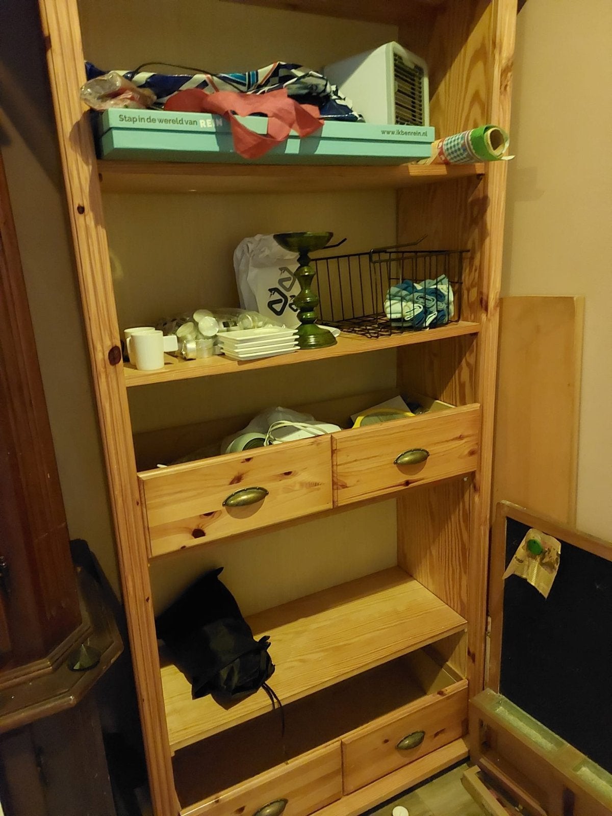 Houten boekenkast met lades en planken, Ophalen, Gebruikt, 200 cm of meer, 50 tot 100 cm