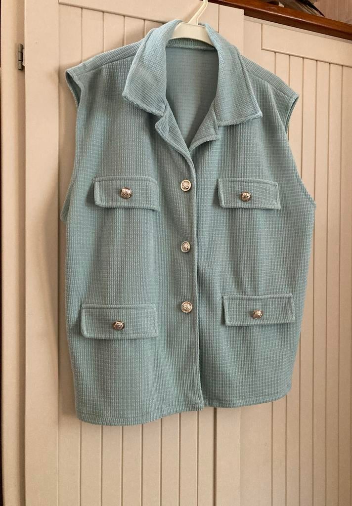 Mintkleurig gilet met knopen, maat 44/46, Kleding | Dames, Overige Dameskleding, Zo goed als nieuw, Ophalen of Verzenden