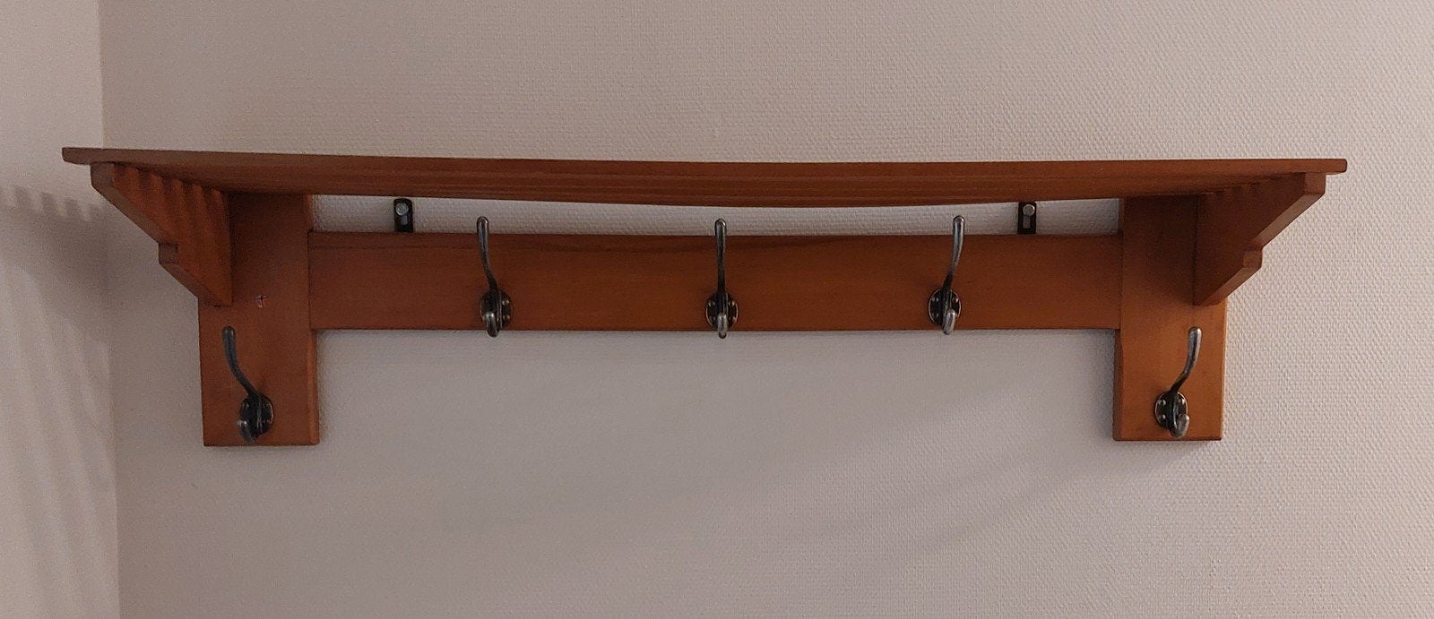 Vintage houten wandkapstok met hoedenplank, Ophalen, Hout, Wandkapstok, Minder dan 100 cm