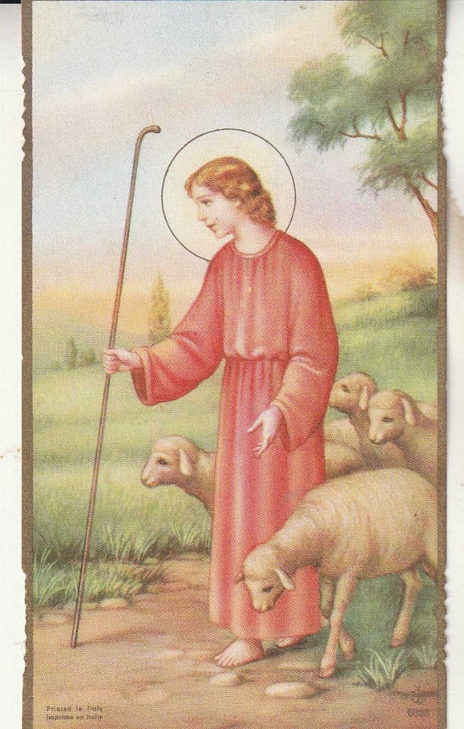 Vintage prent: De Goede Herder met Lammeren, Ophalen of Verzenden, Gebruikt, Kaart of Prent, Christendom | Katholiek