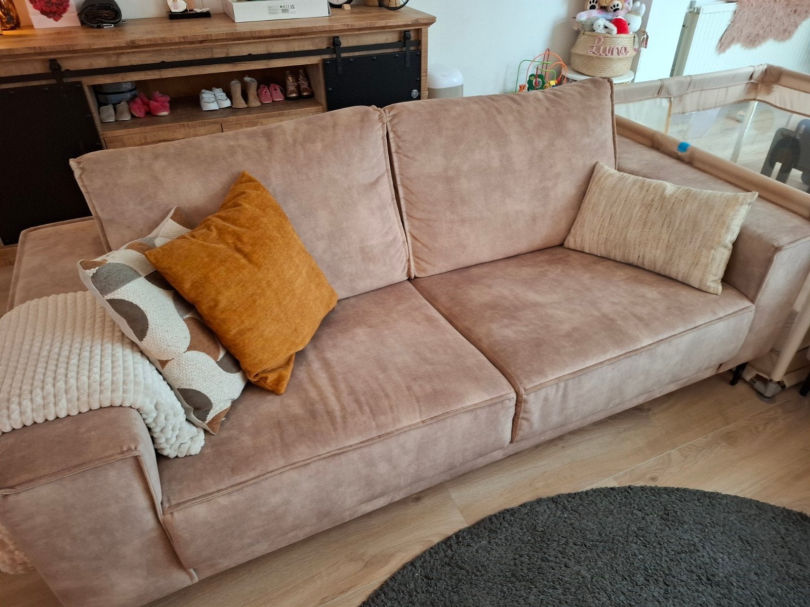 Set van 2 banken: 2,5-zits en 3-zits in Adore Liver, Ophalen, Driepersoons, 75 tot 100 cm, Zo goed als nieuw