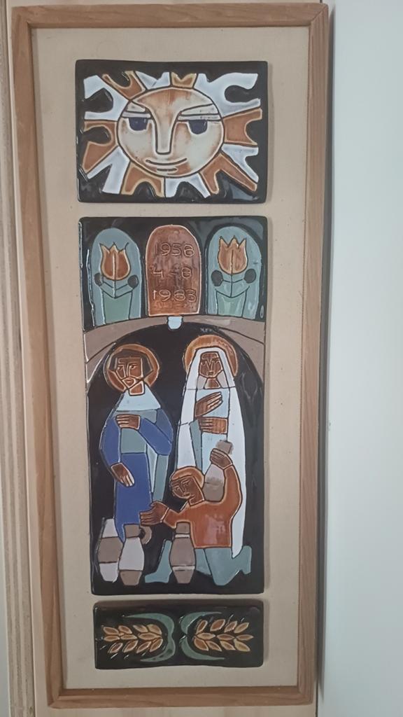Prachtig tegeltableau van Henk Potters, zon graan, Antiek en Kunst, Ophalen of Verzenden
