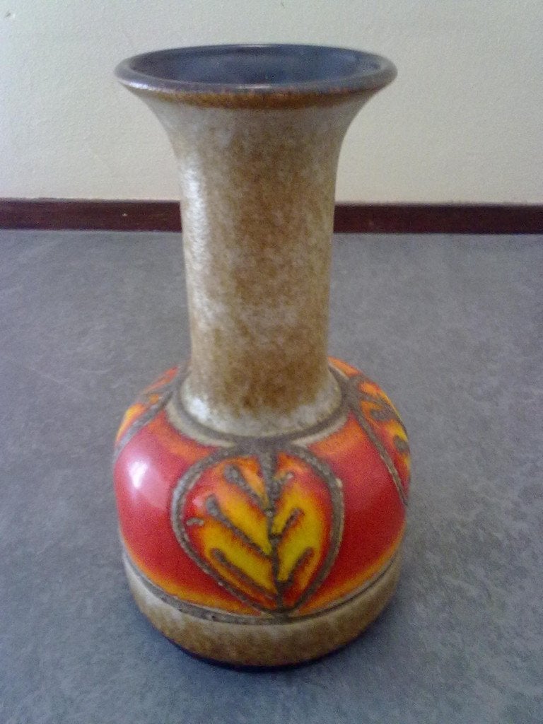 retro vintage West Germany vaas kermaiek oranje geel, Huis en Inrichting, Woonaccessoires | Vazen, Gebruikt, Ophalen of Verzenden