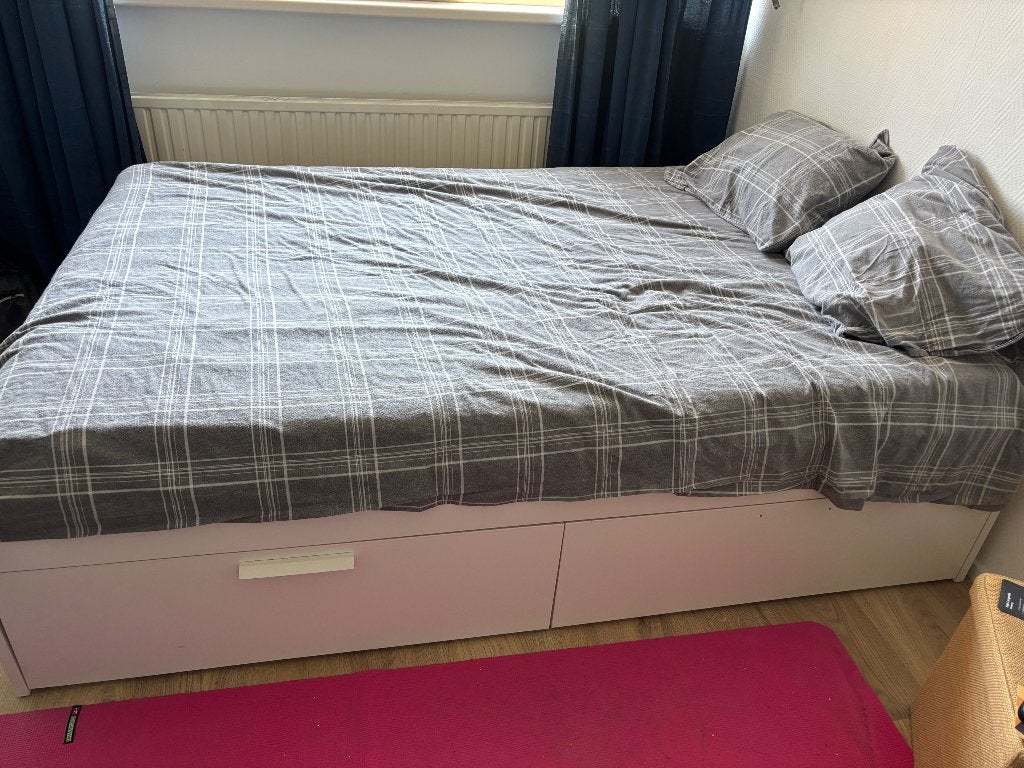 Ikea Brimnes Tweepersoonsbed - met lattenbodem, Ophalen, Gebruikt, Eenpersoons, Wit
