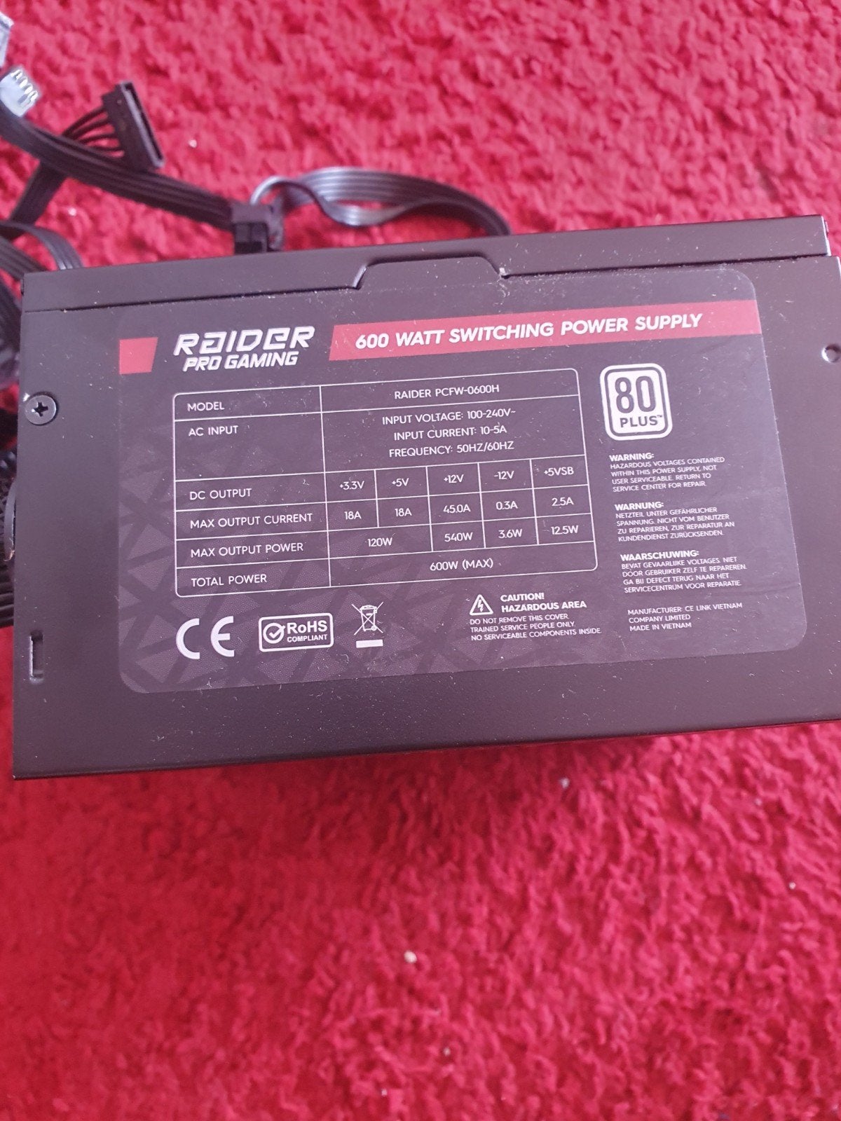 Raider Pro Gaming 600W Voeding (PSU), Ophalen of Verzenden