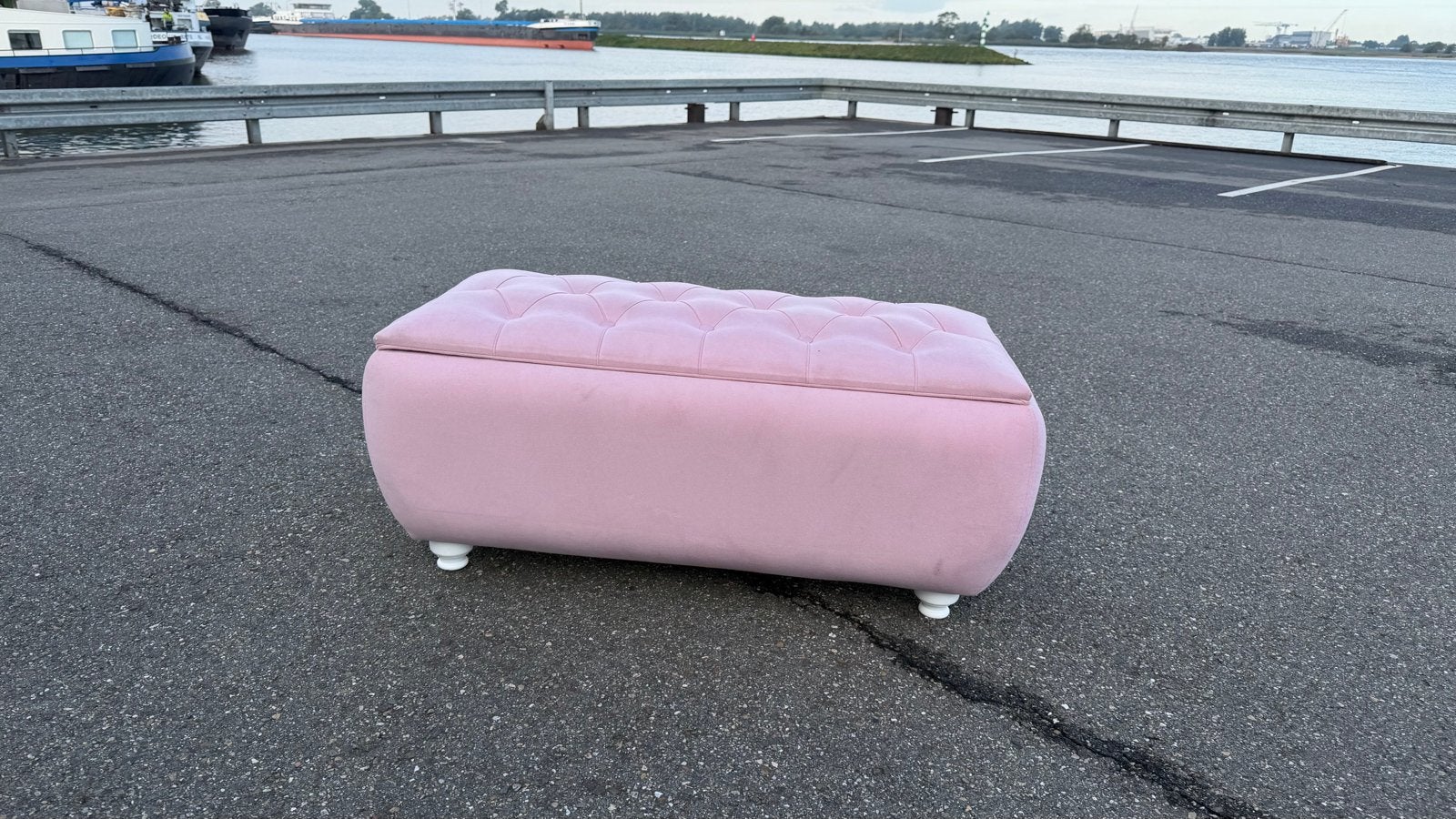 Roze fluwelen opbergbank - 100x50x40 cm, Ophalen, Gebruikt, Stof
