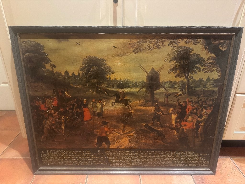 antiek oorlogsprent schilderij limburgse en brabantse kempen, Ophalen of Verzenden